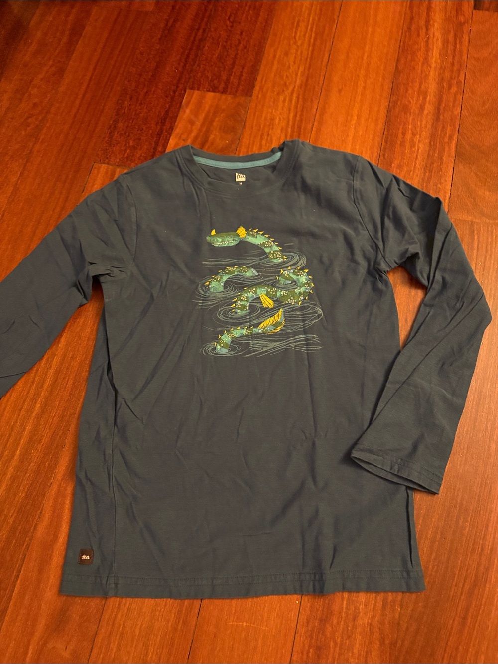 Tea Collection Navy Long-Sleeve Tee with Green & Yellow Dragon Graphic